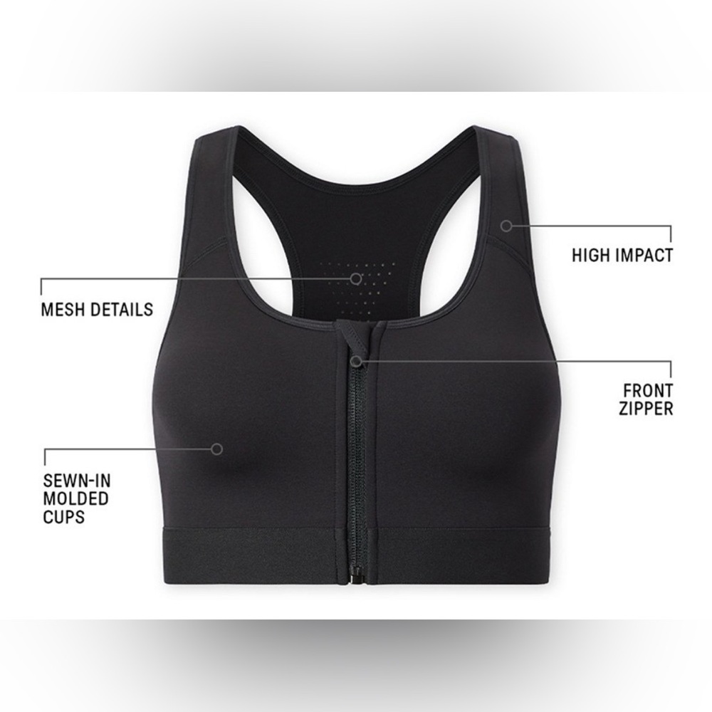 Fabletics Black Front Zip High Impact Sports Bra - image 3